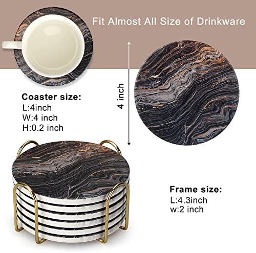 6 Pcs Black Ceramic Modern Coasters with Holder Absorbent Drink Coaster - Image 2