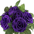 Artificial Flower Foam Rose 25pcs Real Looking Fake Rose with Stems Leaves for Home Decoration Party Garden Centerpieces DIY Wedding Bouquets（Purple） - Image 4
