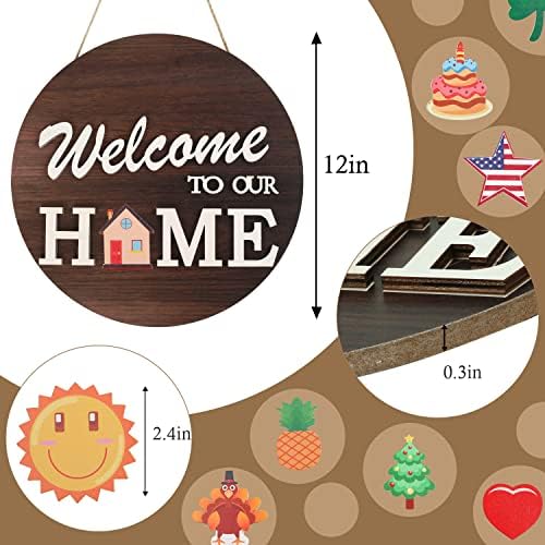 Interchangeable Welcome Sign for Front Door with 4 Seasonal Wreaths and 14 Changeable Icons, Farmhouse Front Door Signs, Door Decoration Porch Decor, Seasonal Wooden Home Sign home décor (6wood) - Image 4