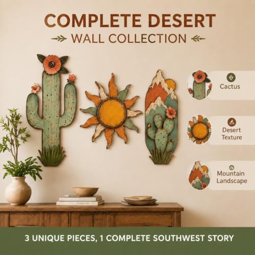 flangairy 3 Pcs Metal Cactus Wall Art, Southwestern Decor for Living Room - Image 5