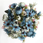 CATTREE Artificial Peony Bud Mixed Flowers, Plastic Plants Silk Fake Flowers Bouquet Bridal Home Garden Office Kitchen Bathroom Table Centerpieces Wedding Decor Decorations 4 pcs - Blue - Image 2