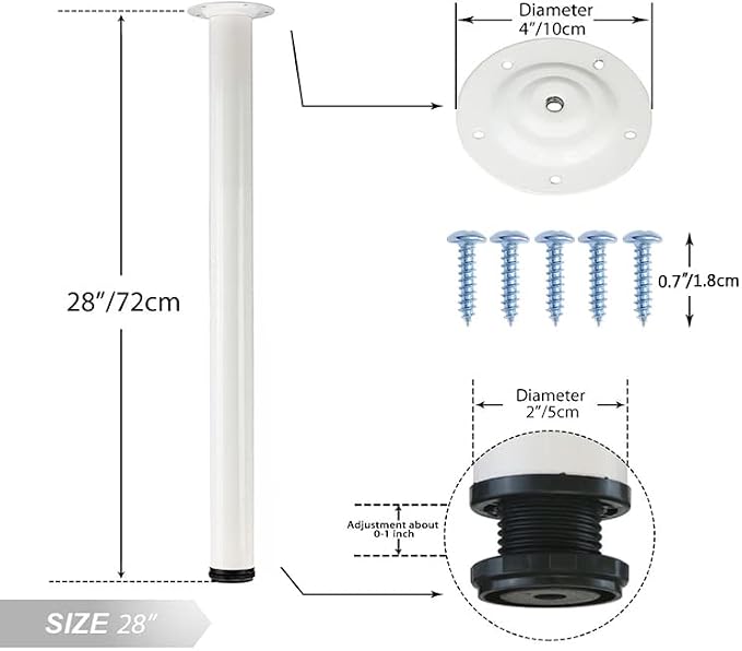 QLLY 28 inch Adjustable Metal Desk Legs, Heavy Duty Furniture Table Legs - Image 2