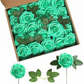 Artificial Flower Foam Rose 25pcs Real Looking Fake Rose with Stems Leaves for Home Decoration Party Garden Centerpieces DIY Wedding Bouquets（Tiffany） by Lansdowns
