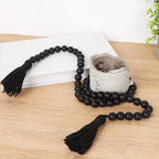 RAMIRABI Wood Beads Garland with Tassels, 39in Black Beads Home Decor - Image 2