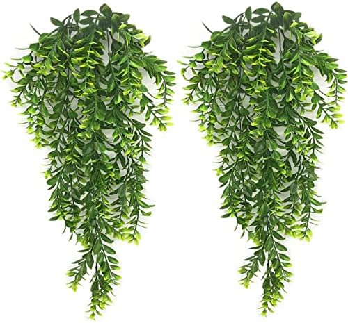 Artificial Hanging Vine, Faux Plastic Leaves Ivy Plants Fake Greenery Plant UV Resistant Vines Decor for Bedroom Indoor Outdoor Home Kitchen Garden Office Wall Wedding Christmas Decoration 2 Pack by CATTREE