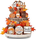 Maitys 21 Pcs Fall Tiered Tray Decor Set Hello Fall Pumpkin Gnome Truck Wood Sign Rustic Farmhouse Thanksgiving Wood Bead Decorative Tabletop Sign for Home Autumn Thanksgiving Harvest Table Shelf by Maitys