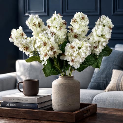 Ttranewsoo Hydrangea Artificial Flowers,Fall Hydrangeas Artificial Flowers, Fake Fall Dried Hydrangea Decoration,Faux Silk Flower with Stems Winter Decor Without Vase White 8PCS by Ttranewsoo