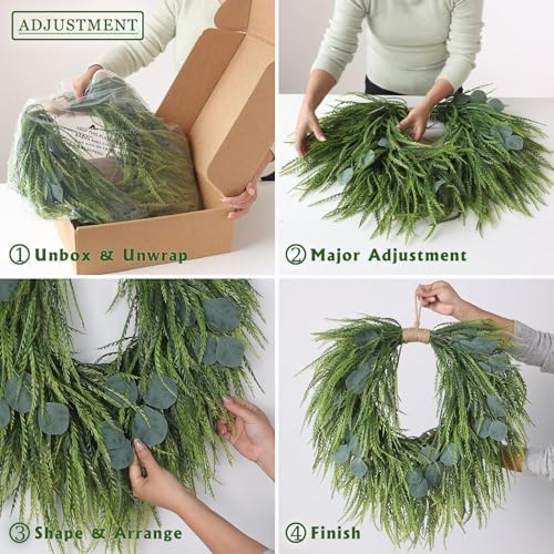 22" Artificial Eucalyptus & Saw Grass Wreath for Front Door Decor - Image 5