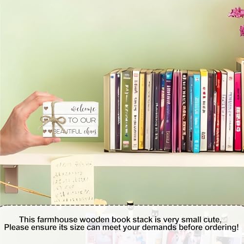 Ycyfckdr Decorative Wood Book Stack for Home, Welcome to Our Beautiful Chaos, Rustic Table and Living Room Bookshelf Farmhouse Decor (L69) - Image 3