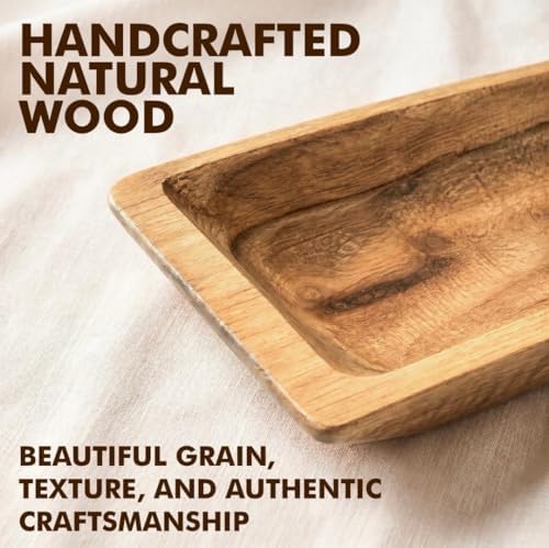 Long Wooden Dough Bowl Centerpiece, 20" Oblong Decorative Wood Bowl for Coffee Table, Dining Table & Entryway Decor, Rustic Farmhouse Style - Image 5