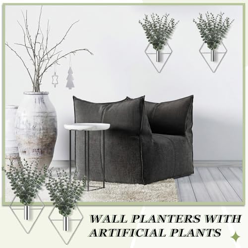 Jexine 2 Pcs Hanging Artificial Planters Wall Decor, Silver, Eucalyptus - Image 4