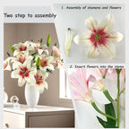 12 Artificial Lily Flowers with 9 Heads Full Bloom Lily & 3 Buds, Long Stem Artificial Stargazer Lilies, Faux Tiger Bouquets for Home Hotel Office Party Decor Table Centerpieces（White Pink - Image 3