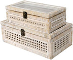 Set of 2 Rattan and Cane Stacking Boxes ,12" and 14", White Wash by DECOR4SEASON