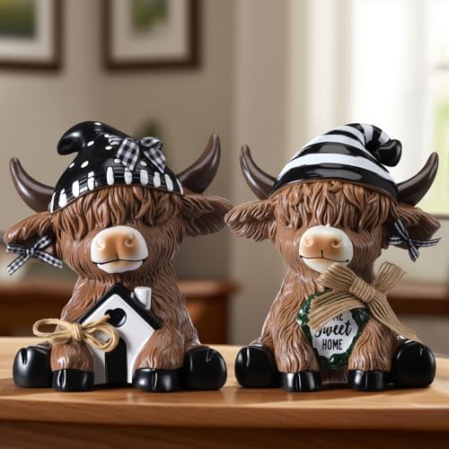Wesiti 2 Pcs Highland Cow Figurines Resin Farmhouse Decor Home Sweet - Image 2