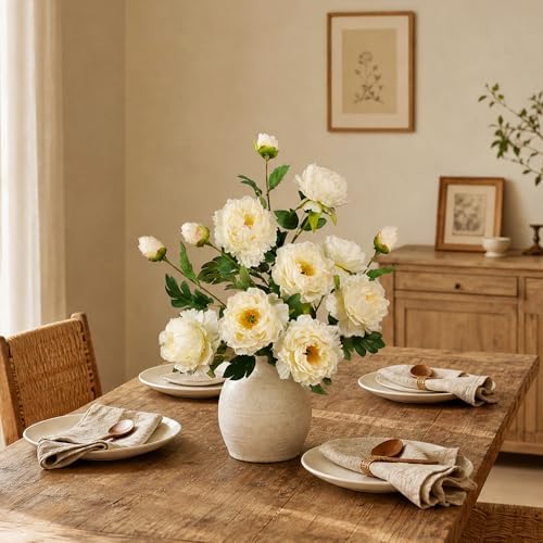 Silk Peony Artificial Flowers, 4 Pcs 31.5", Light Apricot - Image 5