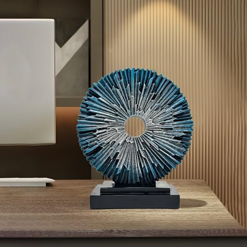 Round Statue for Home Decor, Abstract Office Desk Sculpture for Men, Blue - Image 3