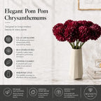Mandy's 12pcs Artificial Burgundy Ball Chrysanthemum Flowers - Image 2