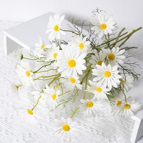 Artificial Daisy Flowers 12Pcs Artificial Flowers Silk Daisies with Stems Real Look for Home Wedding Garden Vase Decor (White) - Image 3