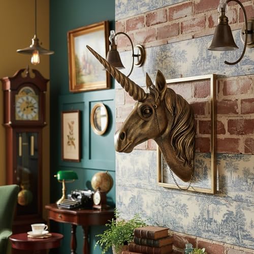 JJALIGHTS Exquisite Resin Animal Head Wall Sculpture (Gift Metal Frame) - Imitation Copper Vintage Decor for Living Room, Bedroom & Office | Decorative Wall Hanging Art (Unicorn) - Image 6
