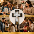 Rustic Layered Wall Cross Decor - 12 Inch Vintage Resin Hanging Crucifix with Gold Accents, Distressed Wood Style Decorative Cross with Keyhole Hanger for Home Altar, Living Room, or Religious Gift - Image 7