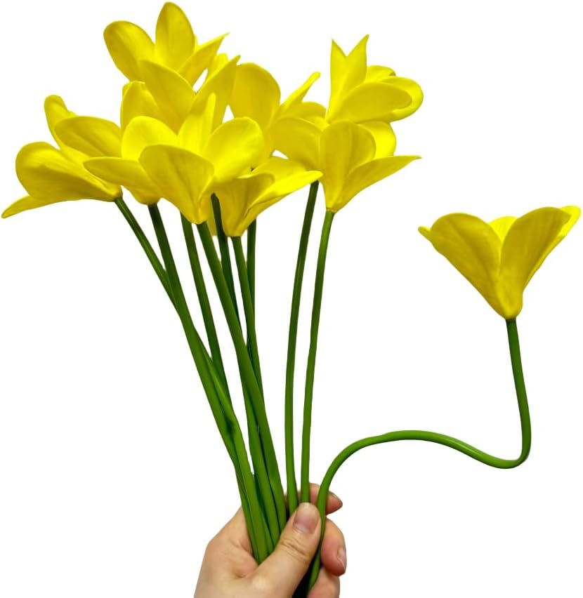 10 pcs Yellow Artificial Plumeria Flowers with Stems,13inch Real Touch - Image 4