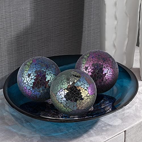 MDLUU 4" Decorative Orbs, Mosaic Sphere Balls, Centerpiece Balls for Bowls, Vases, Dining Table Decor, Pack of 3 (Mixed Color-Blue) - Image 6