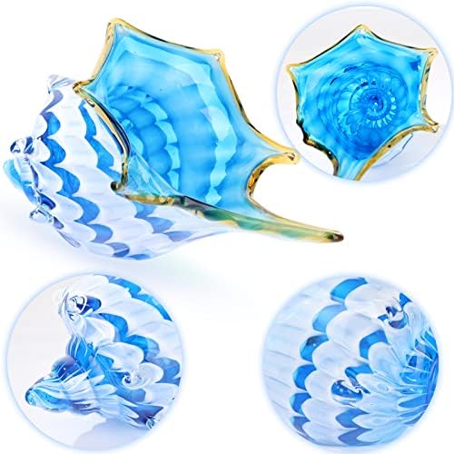 Hand Blown Glass Shell Decoration, Modern Art Glass Conch Statue, Blue and White Home Decorative Shells for Home Living Room, Coffee Table, TV Stand, entryway Entrance, Mantelpiece Decoration - Image 6