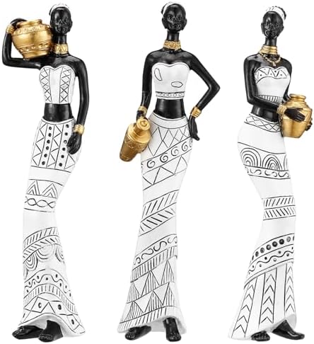 3 Pack African Art Sculptures- Vintage African Statues For Home Decor- Women's Tribal African American Figurines- Bookshelf, Office Decor- Deal For Birthday, Christmas, Thanksgiving, Mom Gifts-White by CYYKDA