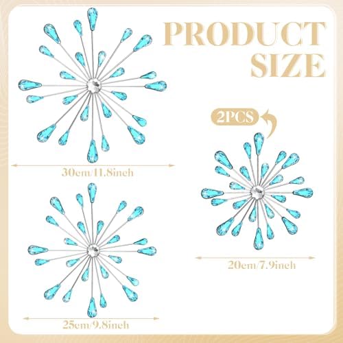 Hicarer 4 Pcs Starburst Wall Decor, Bling Metal Wall Art, Blue - Image 4
