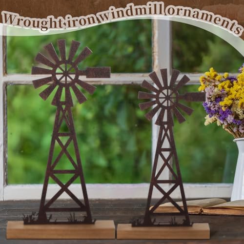 Tandefio 2 Pcs Farmhouse Windmill Table Top Country Decor, Metal Rustic - Image 6