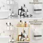 2-Tier Rotating Bathroom Countertop Organizer, Wooden Makeup Vanity Storage, Multifunctional Lazy Susan Turntable for Skincare, Perfume and Cosmetics (White-Gold) - Image 3