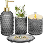 Haturi Glass Bathroom Accessories Set, Smoky Gray Bathroom Set, 4 Pcs by Haturi