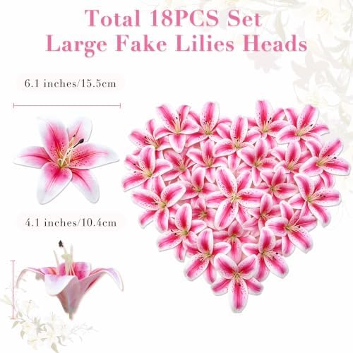 18 Pack Pink and white Large Fake Lilies Heads with Realistic Stamens - Image 3
