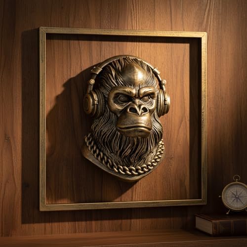 JJALIGHTS Exquisite Resin Animal Head Wall Sculpture (Gift Metal Frame) - Imitation Copper Vintage Decor for Living Room, Bedroom & Office | Decorative Wall Hanging Art (Bigfoot) - Image 4