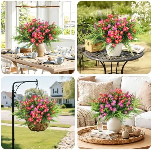 RECUTMS Artificial Flowers for Outdoors,Rose Purple Fake Flowers Plants - Image 6