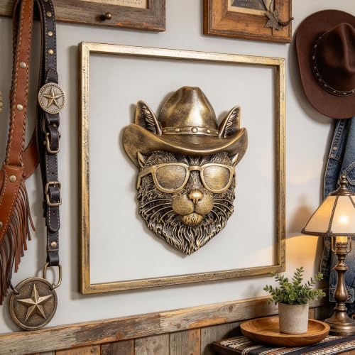 Newinhome Animal Heads Wall Decor (Includes Metal Frame) Resin Animals Sculptures Head Wall Hanging Decoration Gold vintage Wall Sculpture for Living Room Bedroom Office(Bobcat) - Image 2