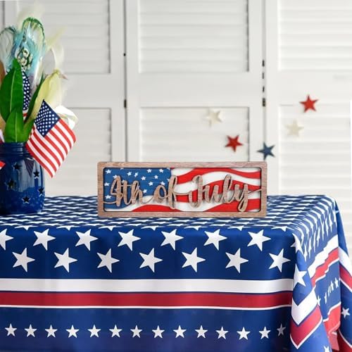 COCHIE Vintage 4th of July Decorations for Office, Home, Table, Mantel, Shelf, Desk, 4 x 11 Inch USA Flag Star Sign, Wooden Fourth of July Decor, Farmhouse Red Blue White Patriotic Centerpiece (Flag) - Image 7