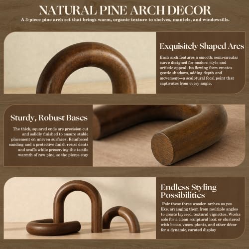 EOSAHR Acacia Wood Arch Decor Set: Wood Sculpture for Office Decor, Brown - Image 6