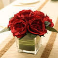 Artificial Peony Silk Flower Centerpieces Faux Floral Arrangement in Glass Vase for Home Wedding Table Decoration (Red) by GreenHouzz