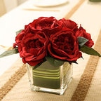 Artificial Peony Silk Flower Centerpieces Faux Floral Arrangement in Glass Vase for Home Wedding Table Decoration (Red) by GreenHouzz