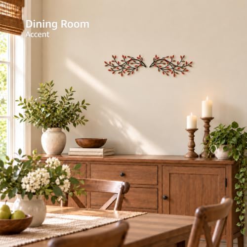 Meltset Metal Tree Leaf Wall Decor, Vine Olive Leaf Branch Wall Art, Wrought Iron Scroll Artwork, Decorative Wall Sculptures Above The Bed, Living Room, Hallway, Indoor and Outdoor（S/Red） - Image 6