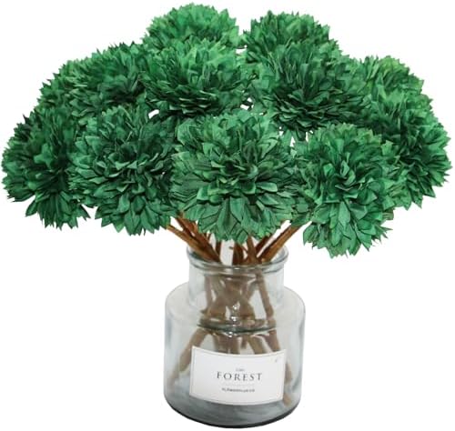 Tinsow 12PCS Artificial Ball Chrysanthemum Faux Flowers Bouquet Green by Tinsow