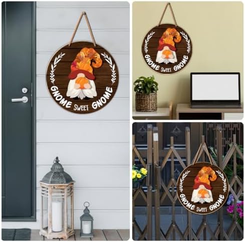 Interchangeable Gnome Welcome Sign Fall Halloween Door Wreath - Image 6