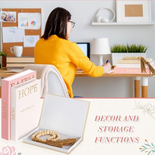 3 Set Linen Decorative Books with Beaded Garland, Classic, Light Pink - Image 5