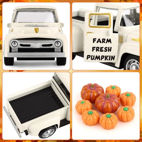 Thanksgiving Fall Tiered Tray Decor Vintage Metal Truck Fall Pumpkin Truck with Mini Fake Pumpkins White Autumn Harvest Gifts for Farmhouse Shelf Coffee Table Home Kitchen Table Decorations - Image 7