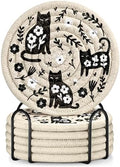 Absorbent Cup Coasters Set of 6 with Holder, Black Cat by Kokaaee