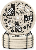 Absorbent Cup Coasters Set of 6 with Holder, Black Cat by Kokaaee