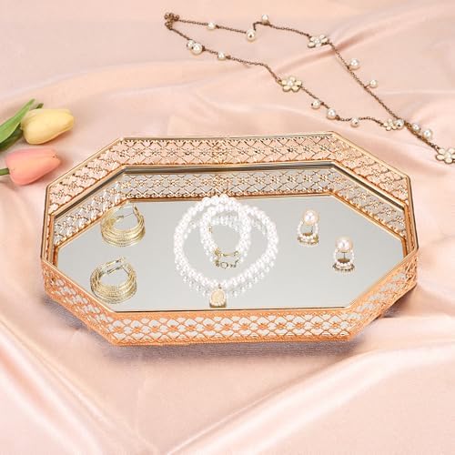 Hipiwe Gold Glass Perfume Tray for Dresser Bathroom Makeup Vanity Trays - Image 5