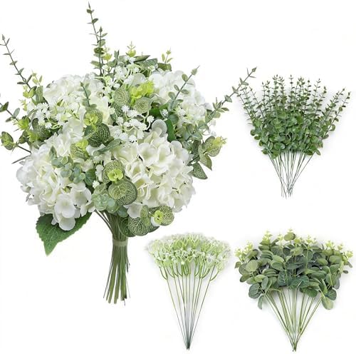55pcs Hydrangea Artificial Flowers, Silk Fake Flower for Home Vase Decor by QUNWREATH