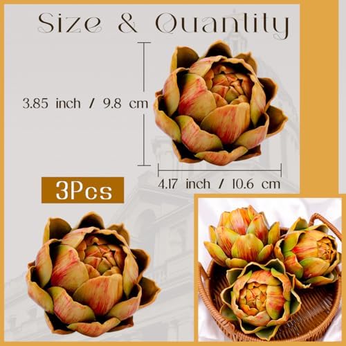 3Pcs Large Faux Artichoke Decor Artificial Vegetable and Fake Fruit Realistic Artichoke Bowl Filler for Home Kitchen Centerpiece Table Party Decorations (Yellow) - Image 2